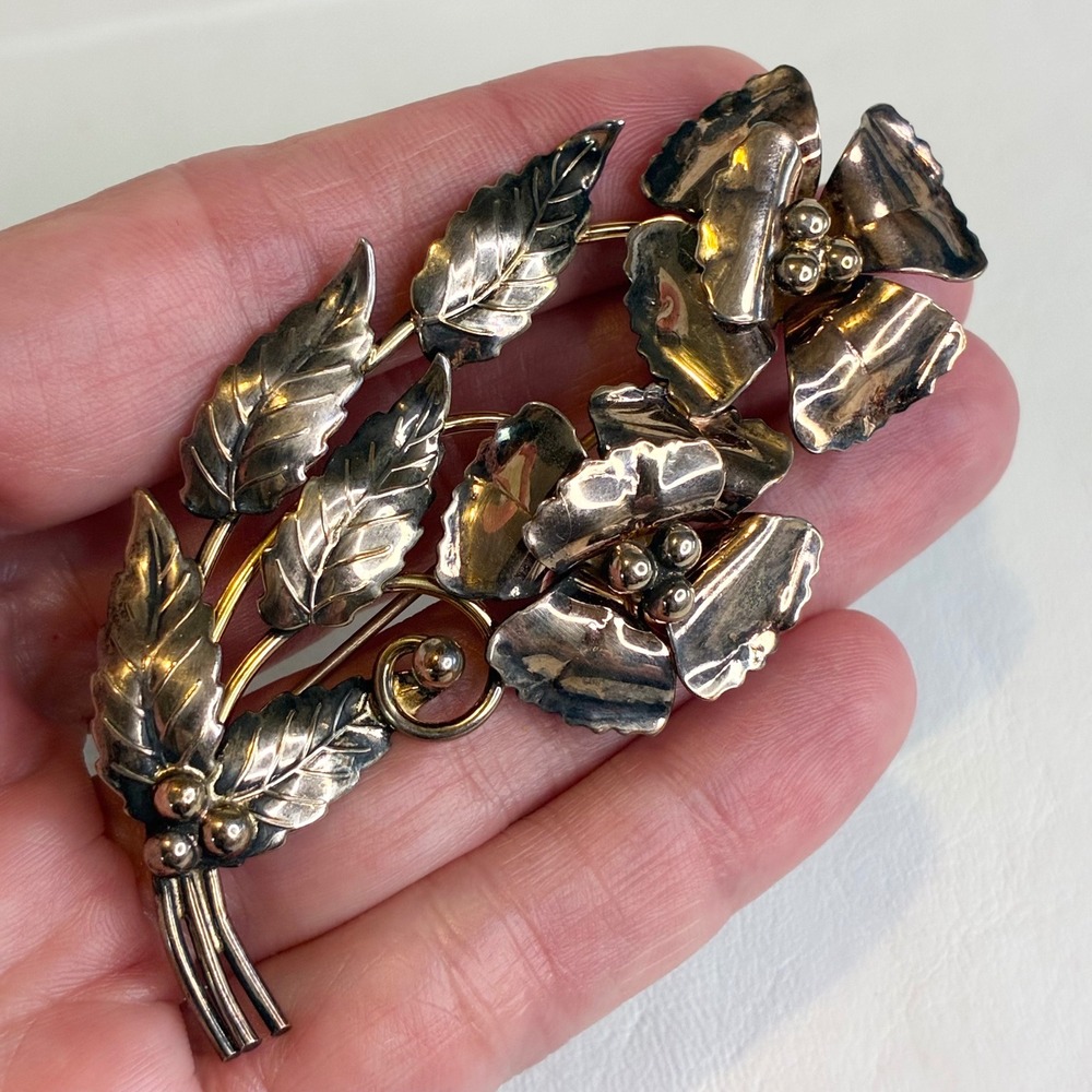 Vintage Brooch Floral Spray Sterling Silver 1/20 12K Gold Filled Flower Pin 3"